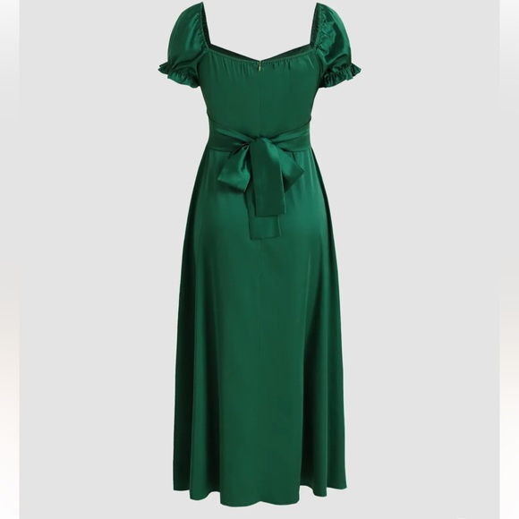 MIDI silk dark green dress - Picture 2 of 2